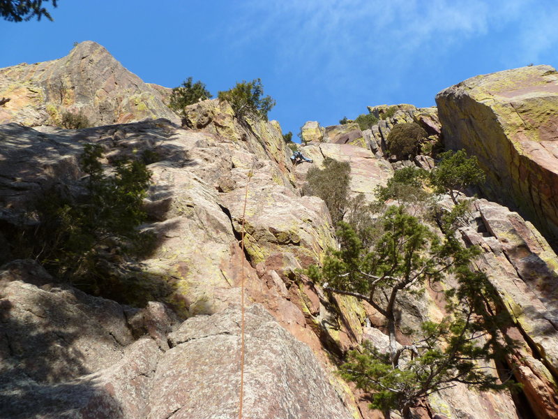 Near the top in the crux dihedral.