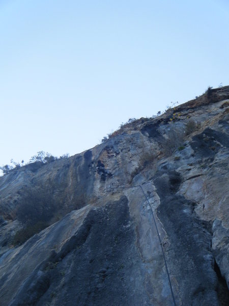 Upper overhanging section on classic limestone pockets and fins.