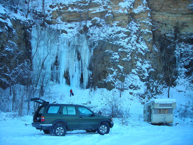 Wyalusing ice--Dennis's quarry left side "Quarry Monster" 12-19-10. Before the recent 2 day annoying warm up (Dec. 30th and 31st).