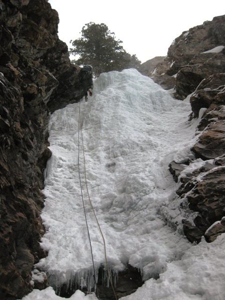 Rappelling down Mineral Fork Ice.