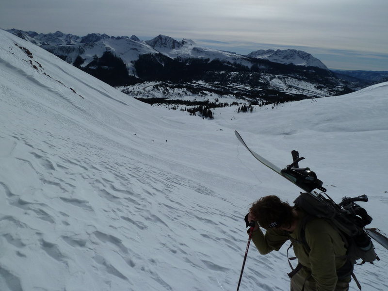 Looking back towards US 550. Snowden Peak is center top and the prominent peak in the upper right is North Twilight.