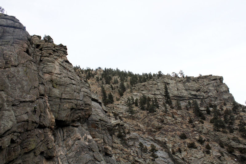 Jimmy at top of route, Justin belaying at midpoint.