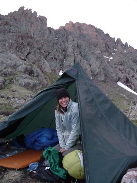 In camp on trip to summit Crestone Peak in the Sangre de Cristos in 2009.