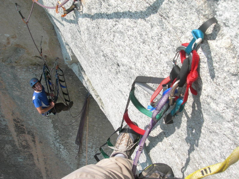Matt Thorum through the only hook move on P3 rivet ladders. Yours truly belaying