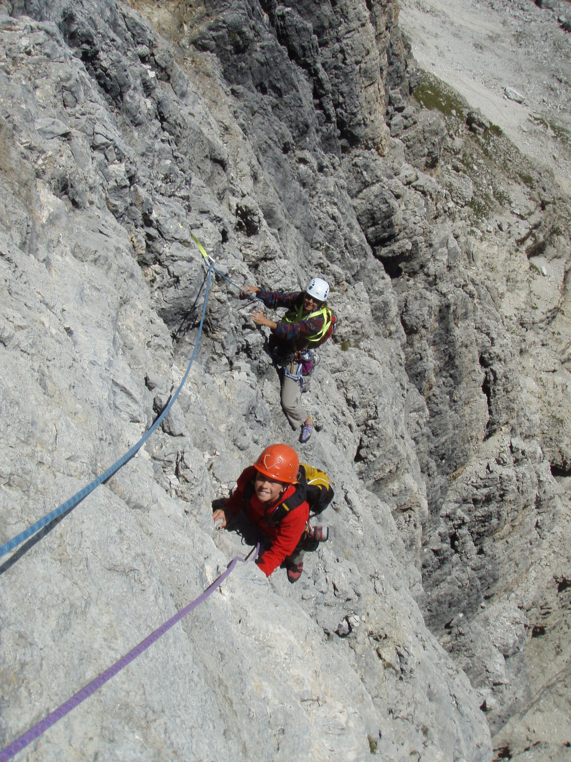 Mid way up Piz da Lec SE Face route