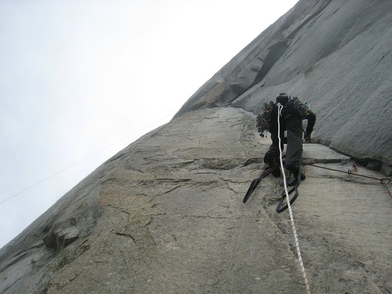 p3 got strange for us we stayed right for too long and ended up in this flaring chimney which was off route i think a2+ and busting some free moves not ideal with a full aide rack. we ended that pitch 15 feet up and 15 right of that anchors and built a belay and got back out route the rocks a little brittle left above that chimney
