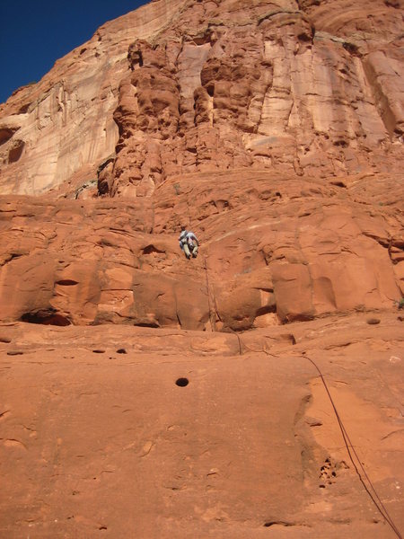 Phil at the second bulge of P1. anchors are next to the little tree above him.