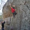 Evan at the crux of Center Spooge at Fountain Red, Arkansas