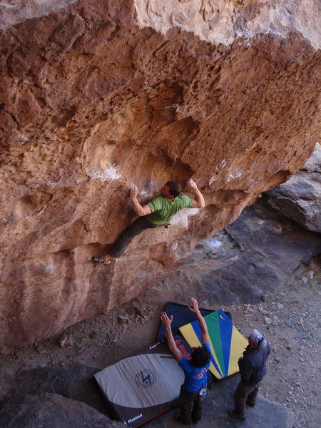 Matthew NM moving into the crux of the Tall Cool Red One