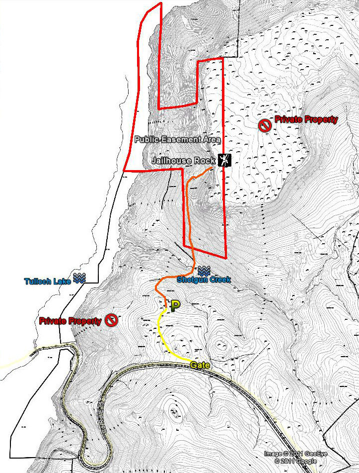 Map of 75acre Conservation Easement area with boundaries shown in red