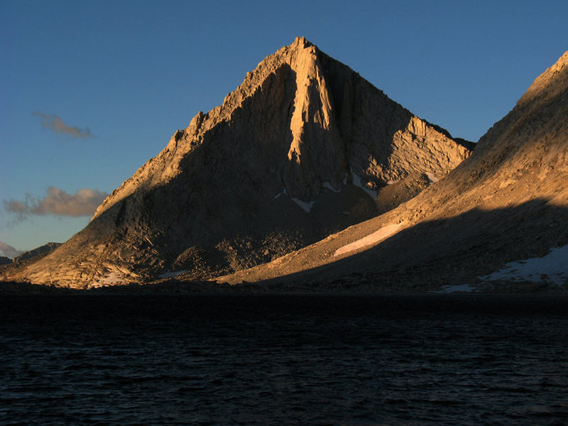 Merriam Peak's North Buttress highlighted by early morning light. Royce Lakes Basin.