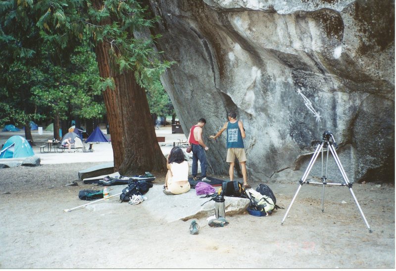 Italian film maker Michele Radici asked me to be in his film about longtime Yosemite climber Jim Bridwell. "Jim Bridwell, Yosemite Living Legend" was filmed for European countries such as Italy, France, Spain and Germany. Mr. Radici filmed me climbing Midnight Lightning, a boulder problem considered to be one of the most significant bouldering climbs in modern rock climbing.<br>
I was chosen to represent one of "todays" top American climbers and to talk about how American climbers compare to other countries. I have had many renowned photographers film me climbing but I had a hard time signing off on them for varied reasons. Mr. Radici inspired me on this occasion. Such a huge honor!