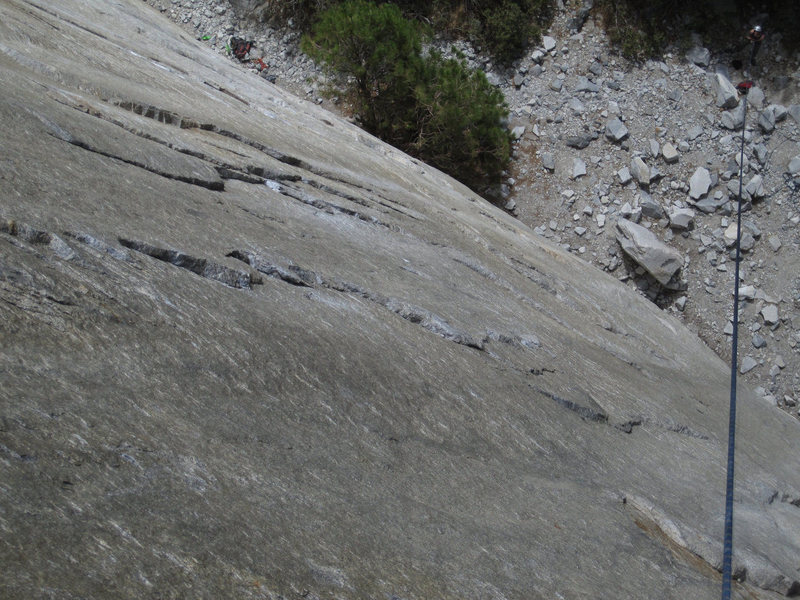 Looking down from the anchor at the final section.