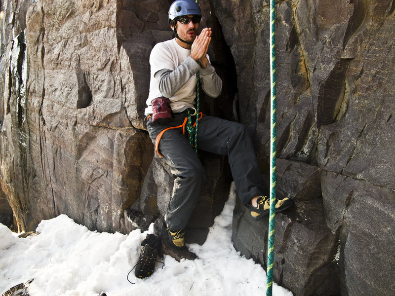 Leo warming up before working Birch Tree Crack in Feb. (Feb 2010).