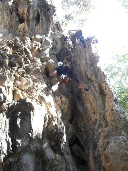 Near the top of the stem section. Route moves left at this point.