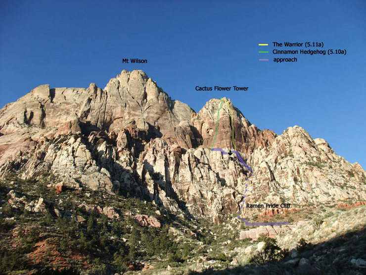 selected Cactus Flower Tower routes and approach
