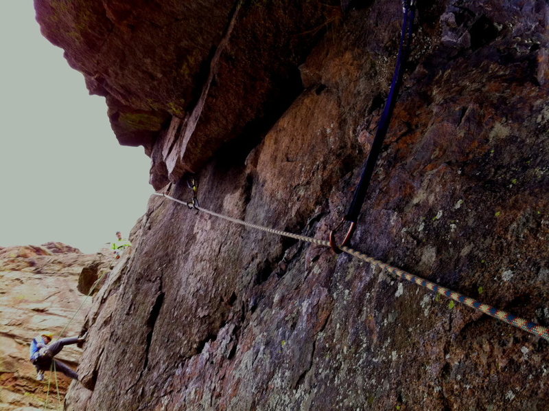 Protecting the climb through the crux of this route.