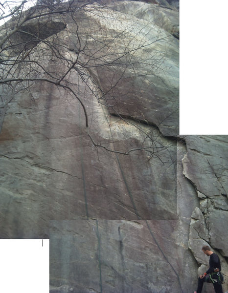 Aesthetic flake crack that trends left, best climbed with both feet and both hands in, cruxy just after ~90° feature.
