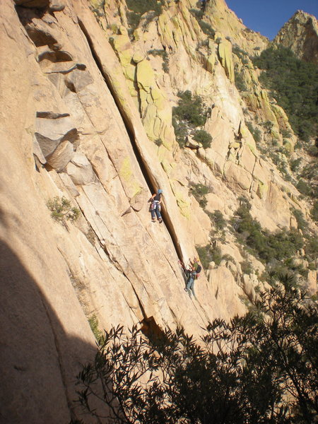 climbers on pitch 2, from the decent gully
