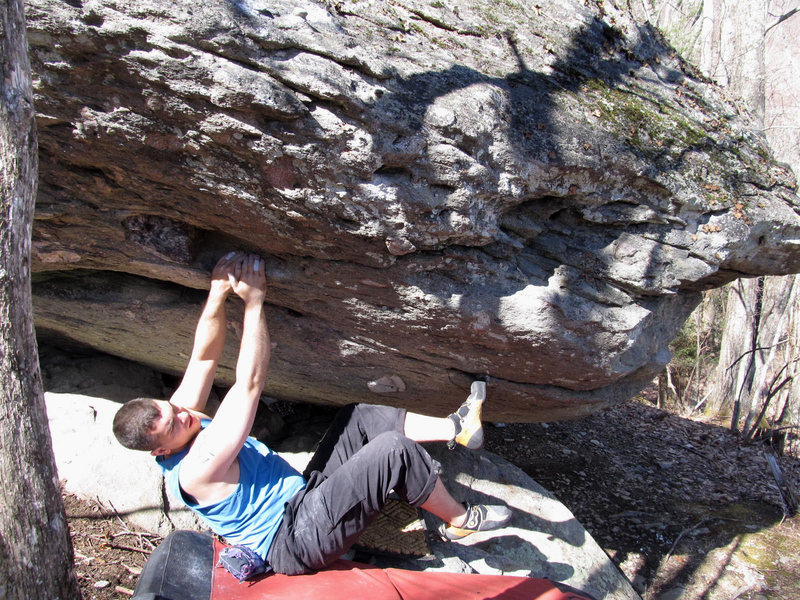 Matt on "Pocket Shot"(V1/2) on the AVP Boulder