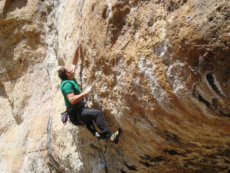 Mid-air on the mono dyno. Probably best not to try this move too many times in a day.