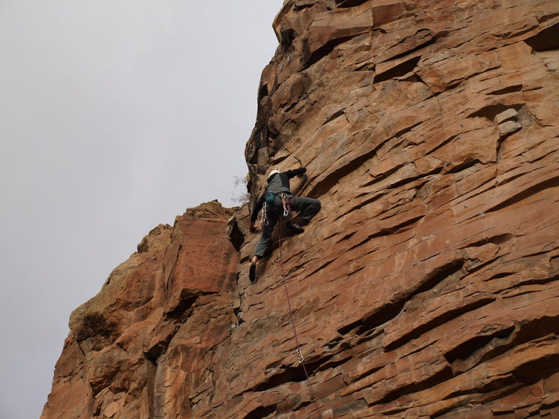 AA upper head-wall after the crux. Pumpy!