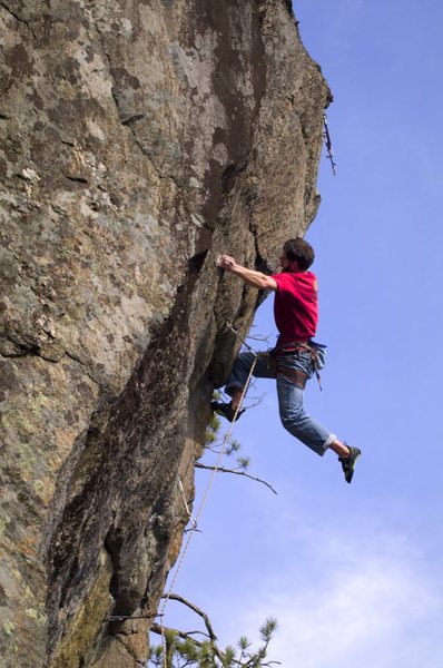 Jay Conway displaying some fine footwork on Wild Blue Yonder, Rumney, NH.