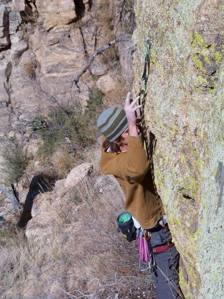 After the crux...holds have broken on this one "some while we climbed it" making it much more devious, upping the grade to .10d/11a "imo" Nice onsight Derek