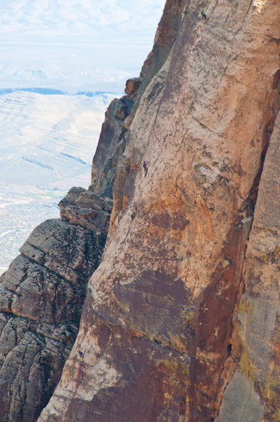 Climbers on Crimson Chrysalis. Shot on 4/10/2011 from Armatron.