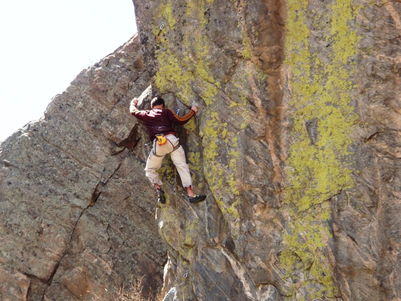 Pulling through the crux.
