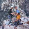Matt, Ross and I at the final belay ledge of Geronimo.