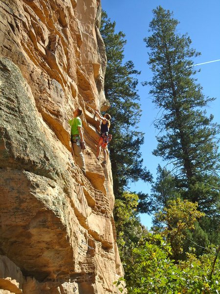 Odale', Dune, and then Enter Sandman from left to right. Some of the best sport routes in town!