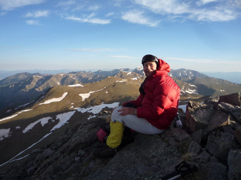 Jack Eggleston on Fluted Peak with ridge to Comanche behind.