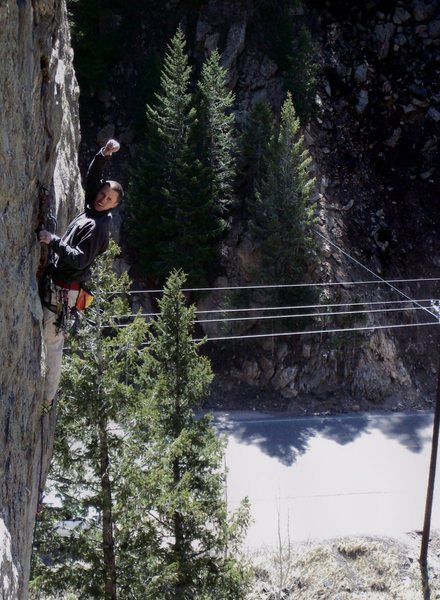 Kevin loving his new trad route "The Diner".