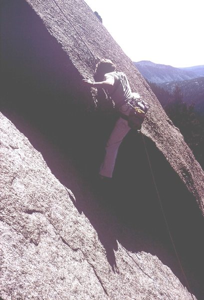 Anne Carrier, pulling the 5.9+ roof on the first pitch.