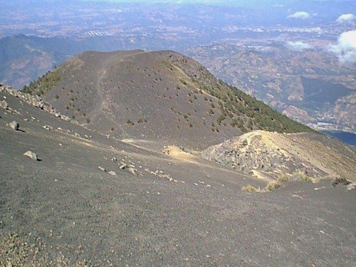 Phot shows trail over top of false summit on the way to the actual cone of the volcano.