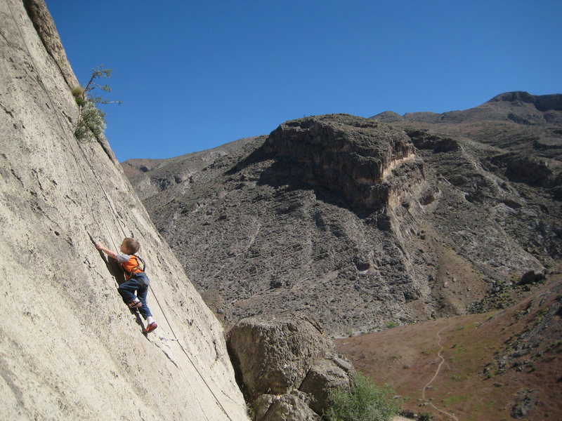 This rock was like velcro. Four year old Indy TRd up to the third bolt without a problem.