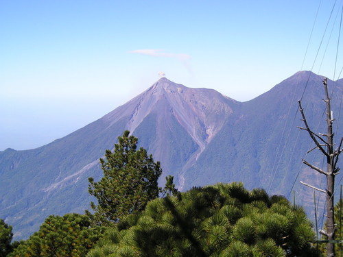 View of Fuego to the left and Acatenango to the right from the trail on Agua.