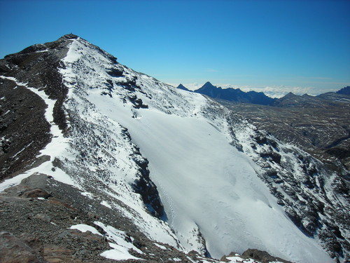 Final approach to Nevado Chacaltaya (5395m). This is a great acclimatization hike and offers great views of Huayna Potosi.