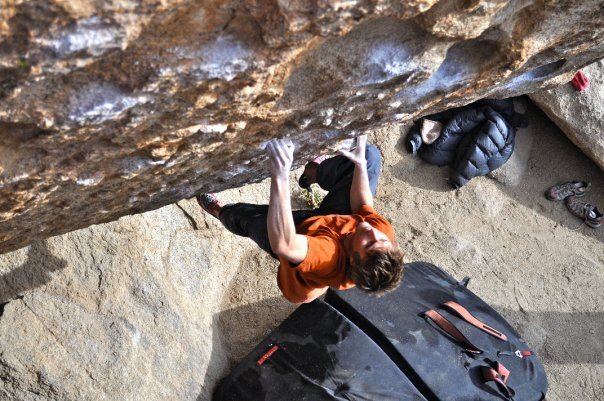 Max Krimmer on The Fall Guy (V9)<br>
Buttermilks, Bishop<br>
<br>
Photo: Elizabeth Michaels
