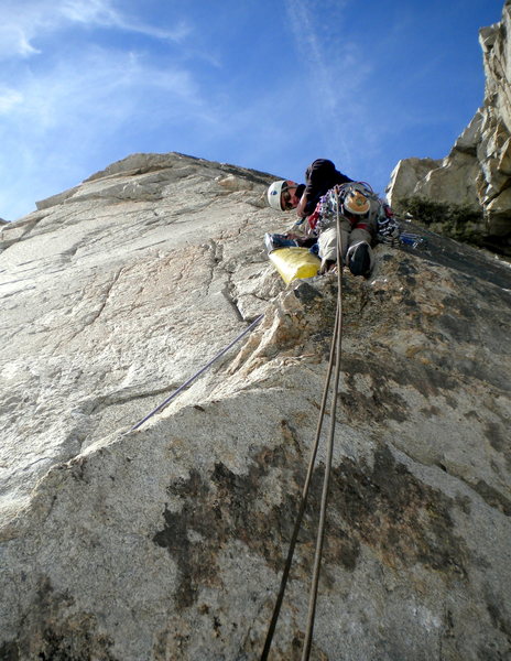 First time up the last pitch of Three Hour Arete.