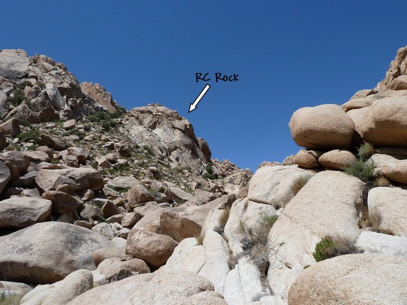 Your first view of RC Rock as you enter the canyon proper, Joshua Tree NP