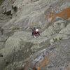Just above the crux on pitch 2<br>
Looking down from the anchor after the P3 traverse....