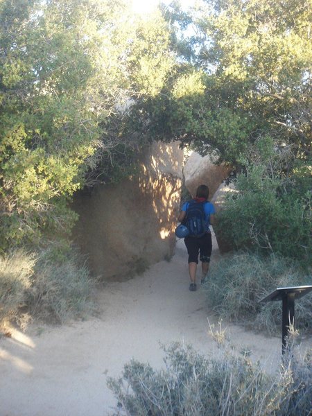 Sadie walking through the clearly marked exit from Hidden Valley.