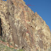 Photo of the route traced up the right side of the Black Velvet Wall