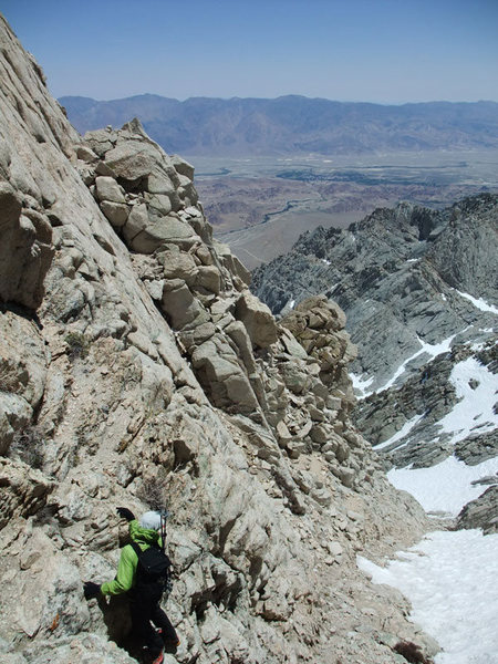 chossy downclimb into the notch