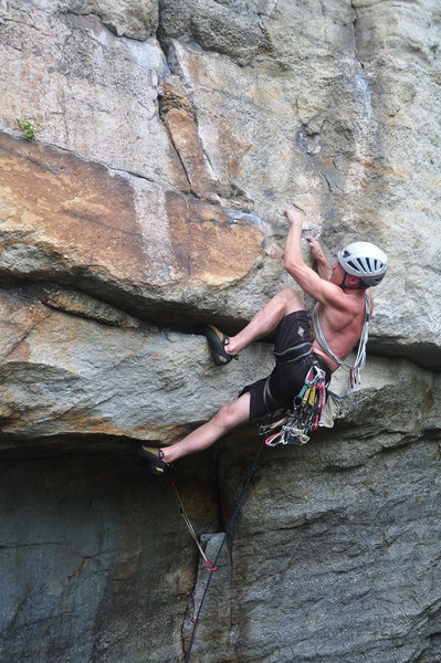 Finishing the crux. Photo by Tricia.