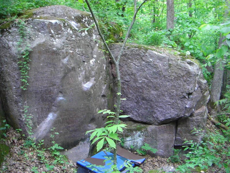Backside of Burma with the Sloper Problem, V5 face, and the Corner Crack.