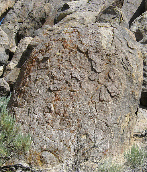 Ghost Boulder. This boulder lies below the entrance to The Eye of Horus. A few easy problems and variations exist on this plated face.
