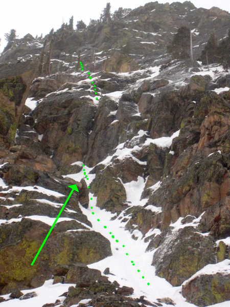Steeplechase: the P1 crux dihedral (with a bypass option to the left).